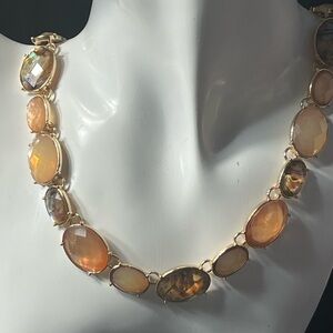 Iridescent Abalone And Oval Faceted Stones Gold Tone Necklace